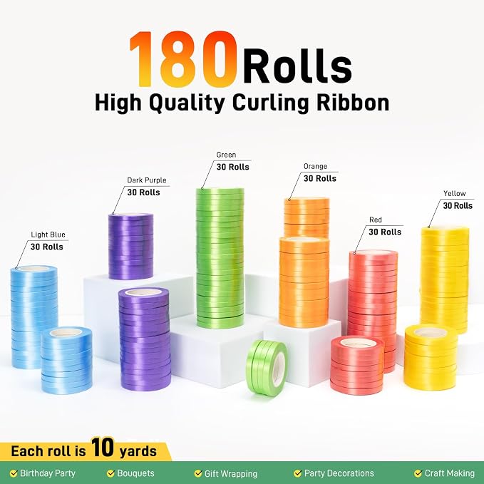 Inspire 180 Rolls 6 Colors Rainbow Curling Ribbon - Image 2