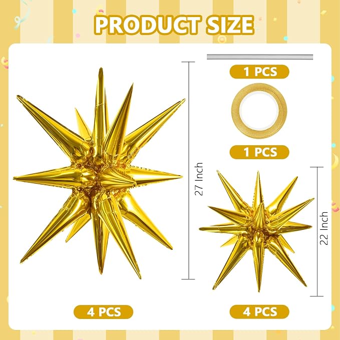 TONIFUL 8 Pcs Explosion Star Balloons Gold Foil Balloon Party Decorations | 2 - Image 2