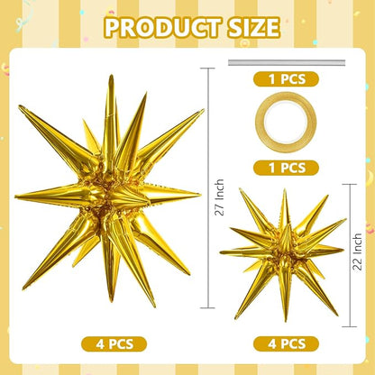TONIFUL 8 Pcs Explosion Star Balloons Gold Foil Balloon Party Decorations | 2 - Image 2
