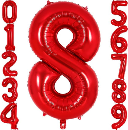 Red Number 8 Balloon 40 Inch, Big Large Foil Helium Number Balloons, Jumbo by AIQINHU