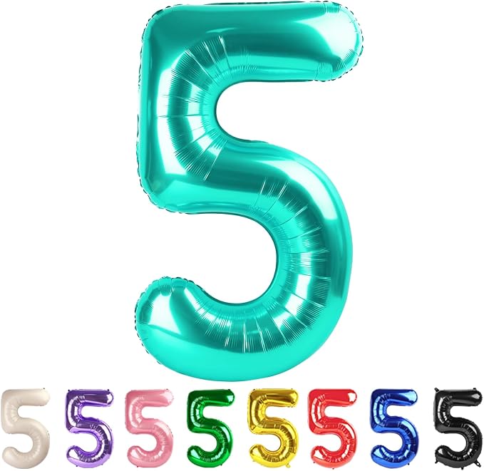 5 Balloon Numbers Party Decorations, 40In Blue-green Balloons by Mluchee