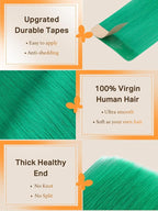 DOORES Human Hair Extensions, Green Tape in Hair Extensions 10pcs 22 Inch 30g, Straight Skin Weft Seamless Invisible Tape