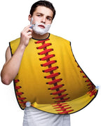 Beard Apron Hair Catcher, American Red Line Yellow Softball Shave Bib, Waterproof Non-Stick Shaving Bib, Trimming Grooming Tool for Dad Men Anniversary