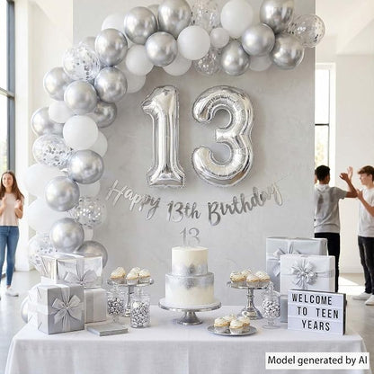 Silver Number 13 Balloon 40 Inch, Sleek Foil - Image 6