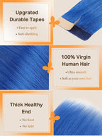 DOORES Human Hair Extensions Tape in, Blue Tape in Hair Extensions 18 Inch 10pcs 25g, Tape in Hair Extensions Real Hair Extensions Straight Hair