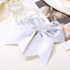 Large Glitter Cheer Bows Clips, Jumbo Big 7 Inch Cheerleading Sequin Hair Bow Hair Accessories for Teens Girls Football Sports Cheerleader Outfit Uniform (Sliver)