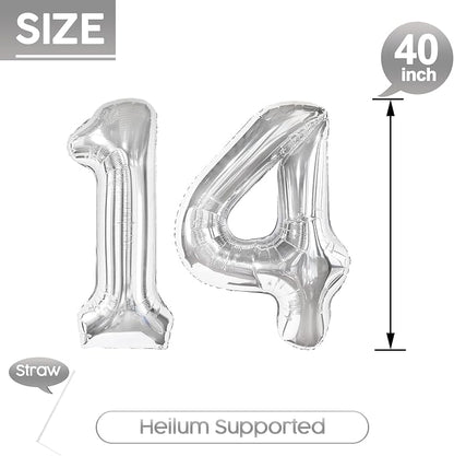 14 Balloon - Silver Birthday Number Balloons, 40 Inch Decorations Men Women | - Image 5
