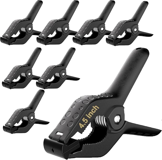 Spring Clamps Heavy Duty, 4.5in Backdrop Clips, 8 Pack- Black | Strong Spring by Fotoumgl