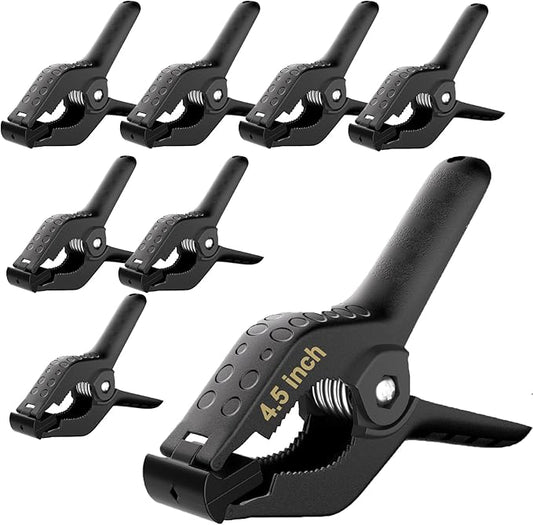 Spring Clamps Heavy Duty, 4.5in Backdrop Clips, 8 Pack- Black | Strong Spring by Fotoumgl
