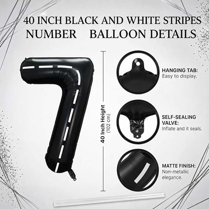 Black and White Stripes Number 17 Balloon 40 Inch, Road Style Numeral | Chic - Image 4
