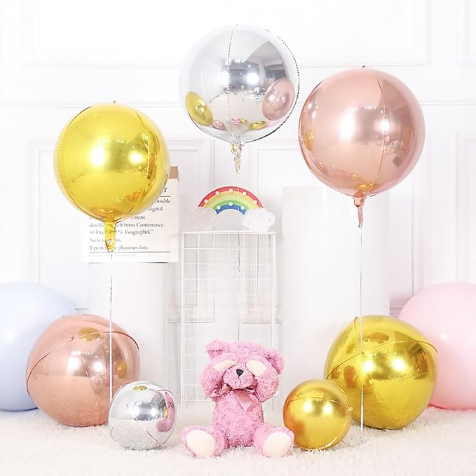 6Pcs Silver Round Foil Balloons, Giant 4D Round Ball Balloons, 22 Inch Metallic - Image 9