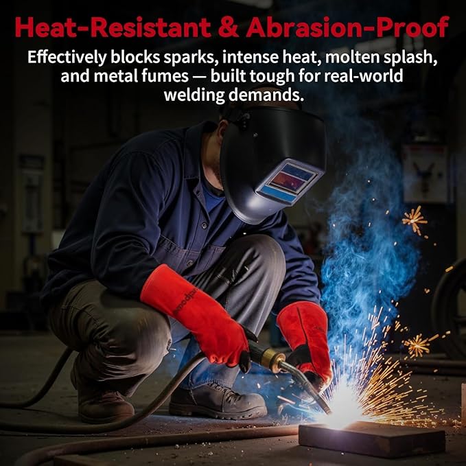 Fireplace Welding Gloves Fire Heat Resistant: 16IN 932°F Fireproof Leather for Fire Pit Wood Stove Campfire Furnace BBQ Baking,Grill Oven Stick Mig Tig Gear Gift for Man M