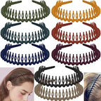 LAPOHI 8 PCS Non Slip Fashion Effortless Plastic Headbands with Teeth Comb Skinny Hair Accessories Bands for Women Men Teen Girls, Long Teeth Morandi