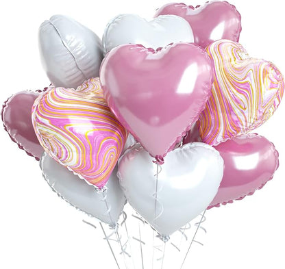 Pink White Agate Heart Shape Balloons by BIAPIAN