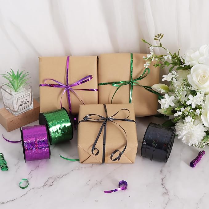 BEISHIDA 3 Pack 100 Yards Black Green Purple Halloween Curling Ribbon Balloon - Image 4