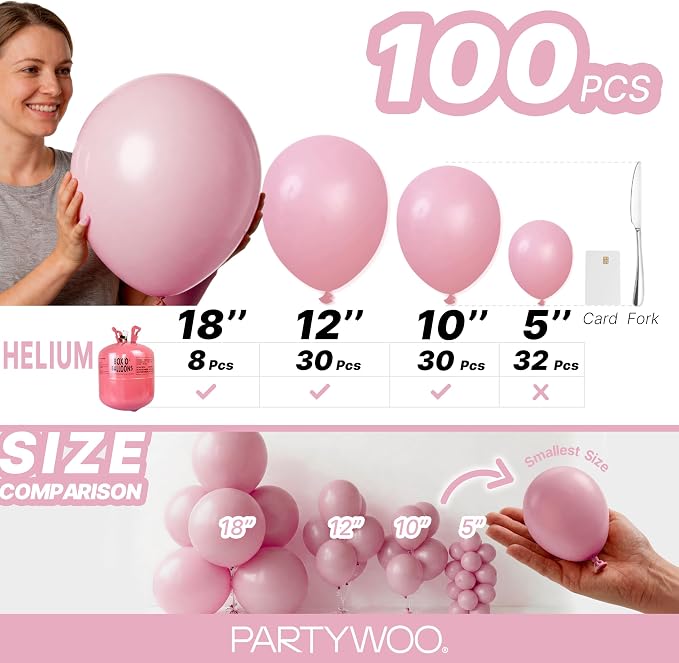 PartyWoo Mauve Dusty Balloons 100pcs Pink Rose Boho Netural Color | 18 12 10 5 - Image 6