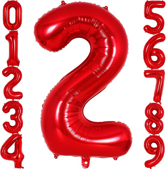 Red Number 2 Balloon 40 Inch, Big Large Foil Helium Number Balloons, Jumbo by AIQINHU
