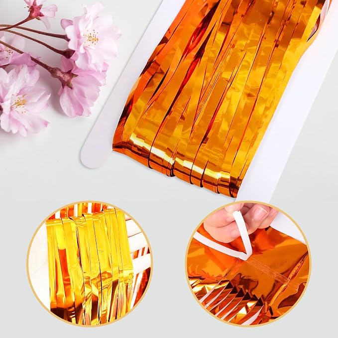 10 Pack Orange Backdrop Curtain 3.2ft x 8.2ft Metallic Tinsel Foil Fringe - Image 4