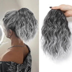 Ponytail Extension,12 Inch Drawstring Ponytail Hair Extensions for Women Synthetic Curly Wavy Fake Pony Tails Hair Pieces for Daily Party Use (T1B/Grey)