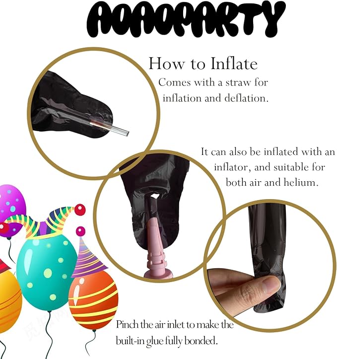 Black Happy Birthday Balloons Banner 16 Inch Mylar Foil | Happy Birthday - Image 5