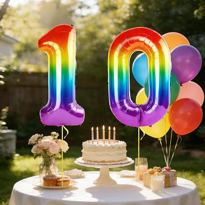 40 Inch Number 10 Balloons for 10th Birthday Party Decorations, 0-100 Rainbow - Image 3