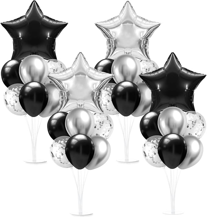 Lunmon 4 Set Black and Silver Balloon Centerpiece by Lunmon