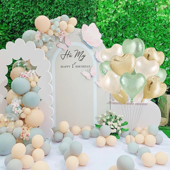 TONIFUL 15 Pcs 18 Inch Cream Gold Green Heart Shape Foil Mylar Balloons | - Image 3