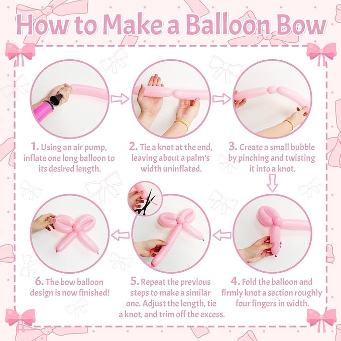 Pink Bow Balloons, 12Inch Transparent Bowknot Print Helium Balloon - Image 7