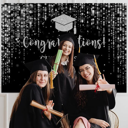 Mocsicka Class of 2026 Backdrop Black Silver Glitter Bokeh Graduation Party - Image 7