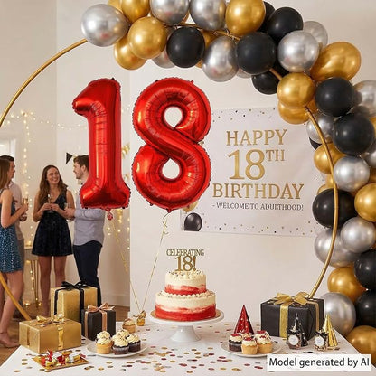 Red Number 18 Balloon 40 Inch, Foil Numeral - Image 3