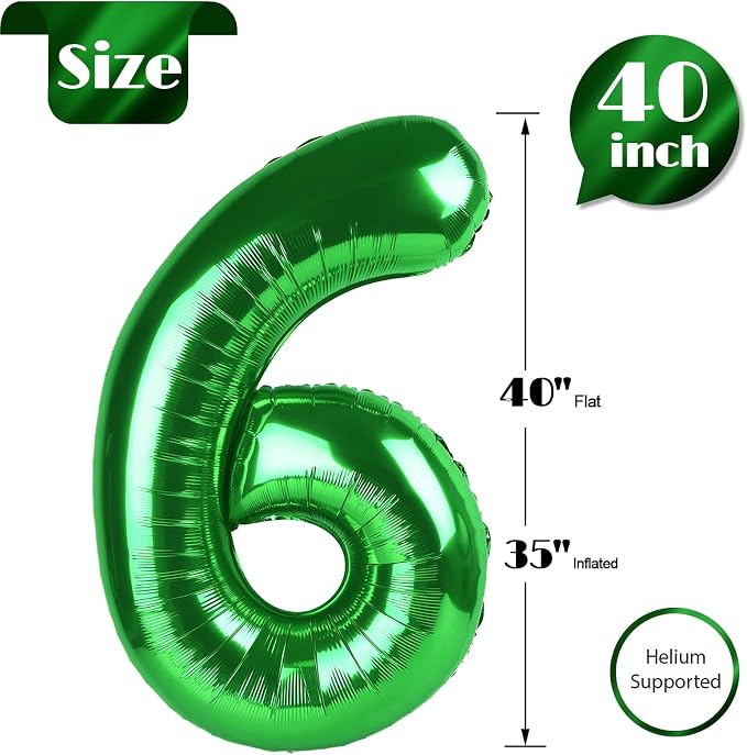 Green Number 6 Balloon 40 Inch, 6th Birthday Party Decorations Men Women | Foil - Image 5