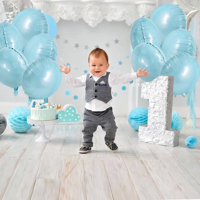 TONIFUL 30Pcs 18 Inch Large Light Blue Round Shape Foil Balloons Big Light Blue - Image 4
