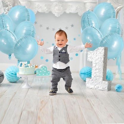 TONIFUL 30Pcs 18 Inch Large Light Blue Round Shape Foil Balloons Big Light Blue - Image 4