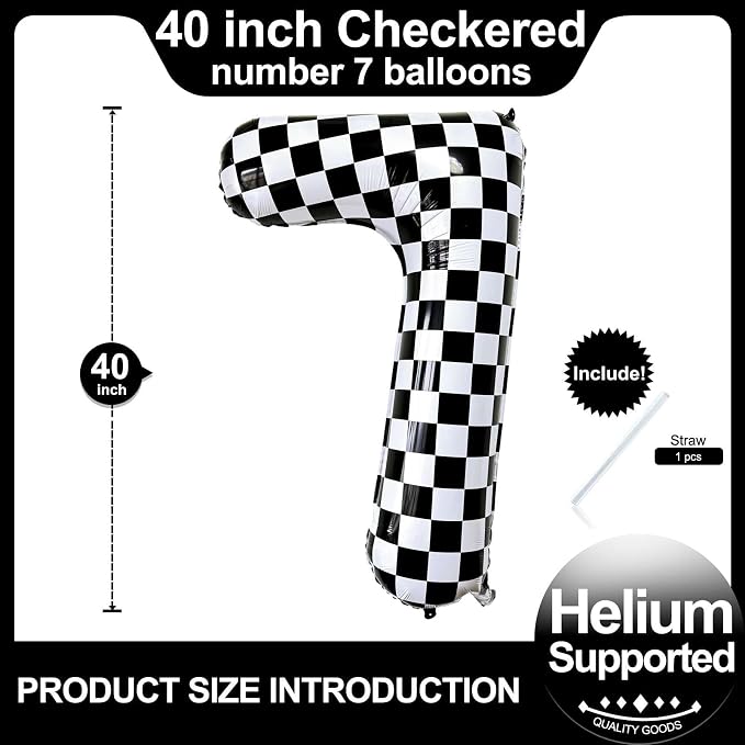 LHOAVWE Checkered Number 7 Balloons 40 Inch Giant Race Car Checkered 7 Balloons - Image 2