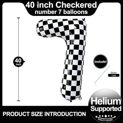 LHOAVWE Checkered Number 7 Balloons 40 Inch Giant Race Car Checkered 7 Balloons - Image 2