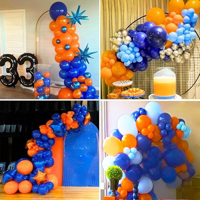 Orange Blue Balloons, 12 Inch Royal Blue and Matt Orange Metallic Gold Latex - Image 6