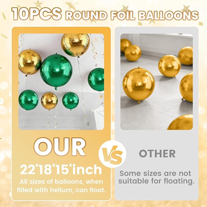 Green and Gold Round Foil Balloons, Metallic Dark Green Gold Foil Baloon - Image 4