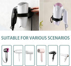 Hair Dryer Holder with Hook, Wall Mounted Bathroom Blow Dryer Storage Stand Self Adhesive Mount Hairdryer Hanger Rack Organizer for Salon Barber Shop Cabinet Hair Care Styling Tools (Black)