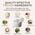 VITAMINS hair cosmetics Keratin Hair Mask - Protein Repair Keratin Treatment - Deep Conditioner for Dry, Damaged, Curly, Straight & Frizzy Hair with Biotin, Collagen & Castor Oil - 13.5 Fl Oz