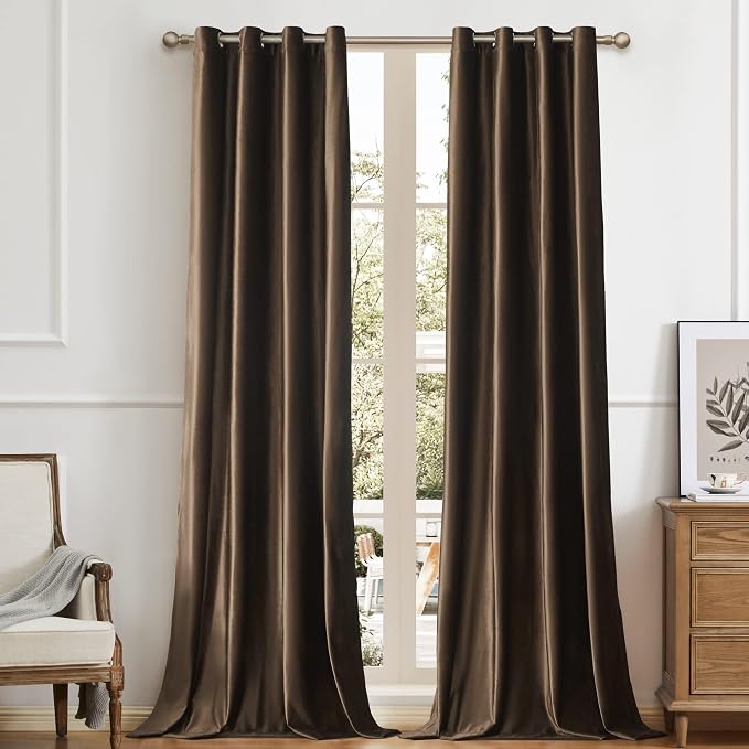 BULBUL Velvet Brown Blackout Curtains 102 inch Long by ModernShinyVelvetCurtains