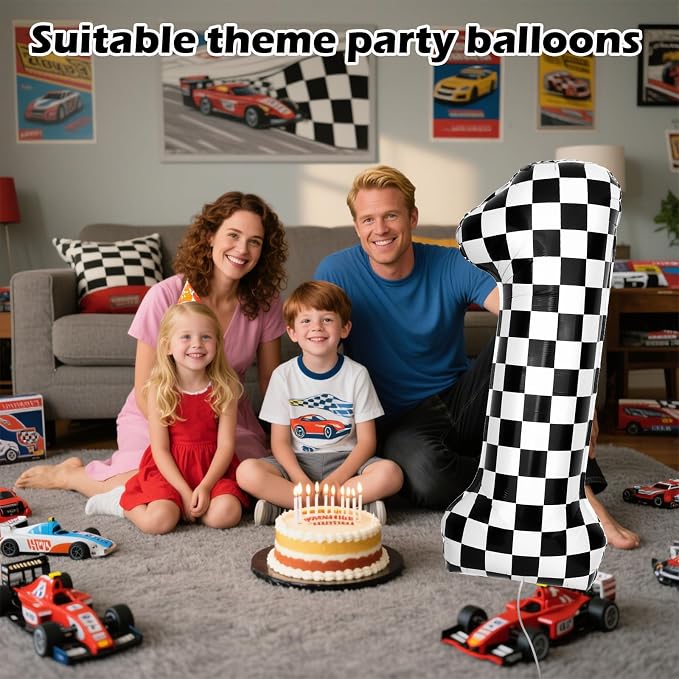40 Inch Checkered 1 Balloons, Boys Girls Racing Car Track Theme Supplies - Image 4