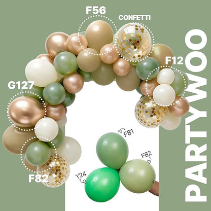 PartyWoo Sage Green Balloons 66pcs Pack Gold and Sand White Balloons | Metallic - Image 3