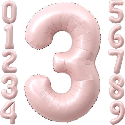 40 Inch Light Pink Number 3 Foil Big 0-9 Giant Digital Balloon | 3rd by SULALABOO