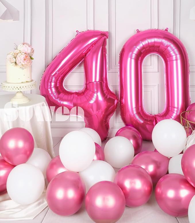 SUWEN 40 Inch Large Hot Pink 40 Balloon Numbers Big Foil Helium Number Balloons - Image 2