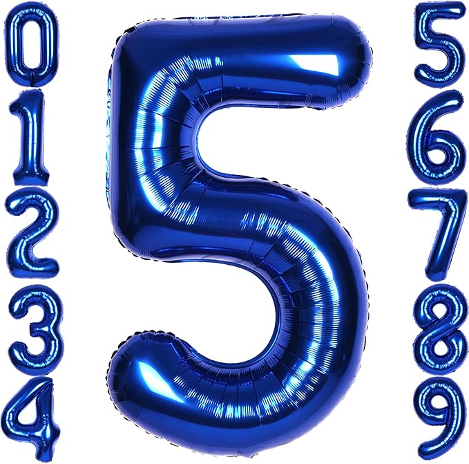 40 Inch Navy Blue Big Number 5 Balloon 0-9 Large Helium | Royal Blue 5th Foil by SULALABOO