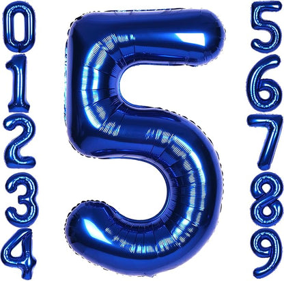 40 Inch Navy Blue Big Number 5 Balloon 0-9 Large Helium | Royal Blue 5th Foil by SULALABOO