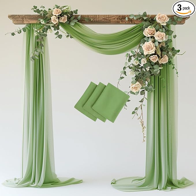 Wedding Arch Draping Fabric Backdrop Drapes 3 Panels, Sage Green | 28.7"x20FT by Wokceer