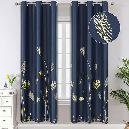 Blackout Curtains with Gold Palm Tree Wheat Pattern Thermal Insulated Elegant by ESTELARTEXTILER