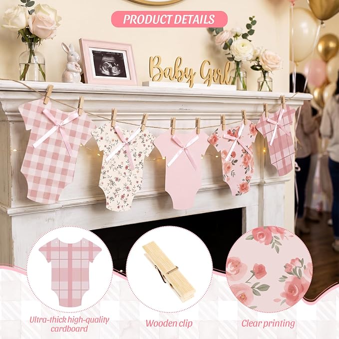 Frienda Baby in Bloom Paper Banner Baby Shower Pink Paper Bodysuit Dress - Image 5