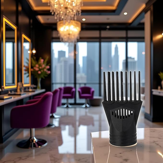 Universal Black Hair Dryer Comb Nozzle, Professional Salon Styling Attachment for Straightening and Detangling, Fine and Curly Natural Hair